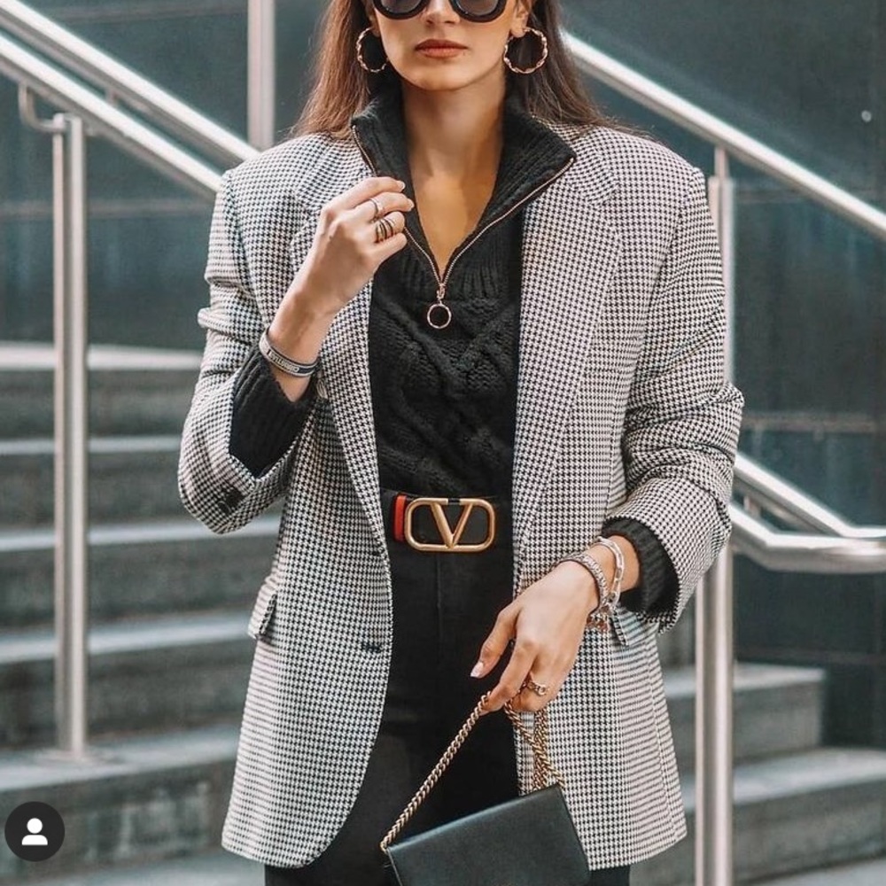 MANGO oversized houndstooth wool blend blazer blogger favorite - Picture 2 of 12